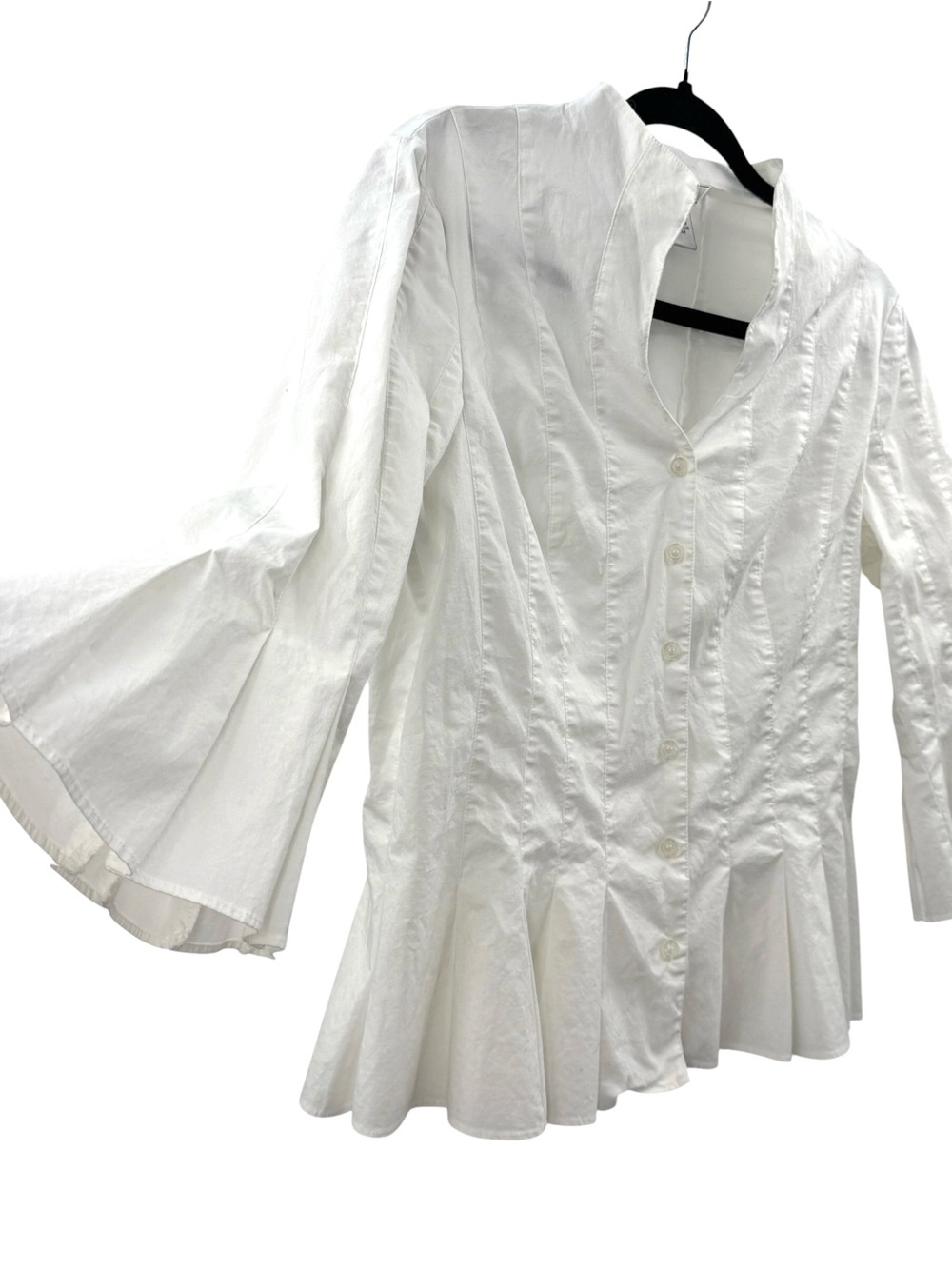 NEXX White Peplum Blouse Bell Sleeve Stretch Cotton Button Front Medium - Picture 3 of 8